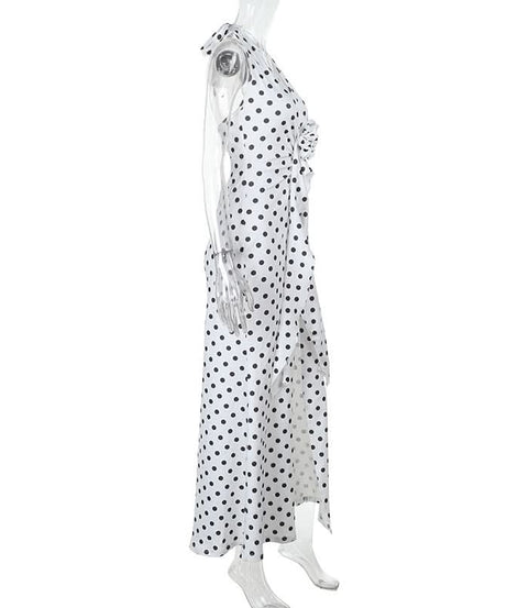 Effortless Chic: Polka Dot Halter Maxi Dress with Slit - Perfect for Fall Events & Resort Getaways