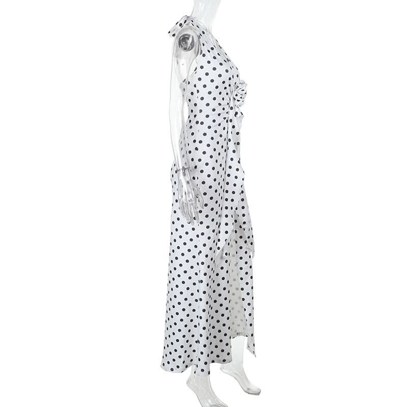 Effortless Chic: Polka Dot Halter Maxi Dress with Slit - Perfect for Fall Events & Resort Getaways