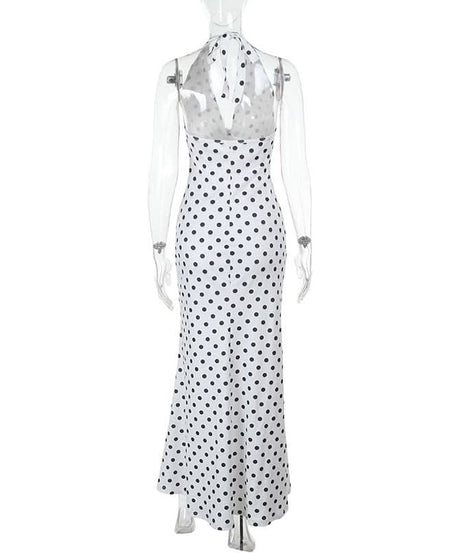 Effortless Chic: Polka Dot Halter Maxi Dress with Slit - Perfect for Fall Events & Resort Getaways