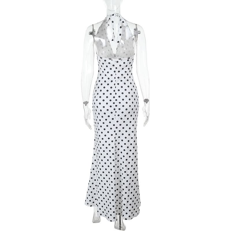 Effortless Chic: Polka Dot Halter Maxi Dress with Slit - Perfect for Fall Events & Resort Getaways