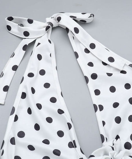 Effortless Chic: Polka Dot Halter Maxi Dress with Slit - Perfect for Fall Events & Resort Getaways