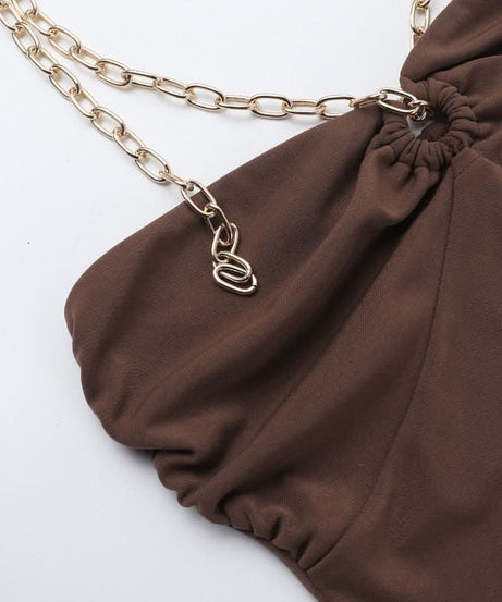 Fall Nights Out: Chic Mocha Chain Halter Asymmetric Ruffle Mini Dress