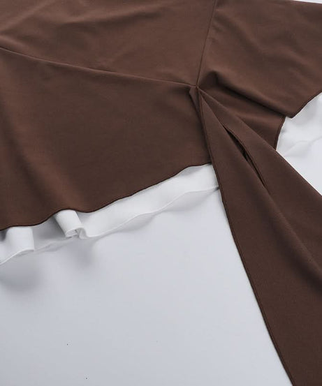 Fall Nights Out: Chic Mocha Chain Halter Asymmetric Ruffle Mini Dress