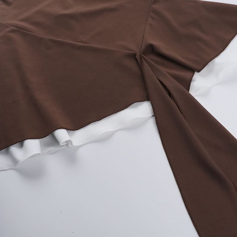 Fall Nights Out: Chic Mocha Chain Halter Asymmetric Ruffle Mini Dress