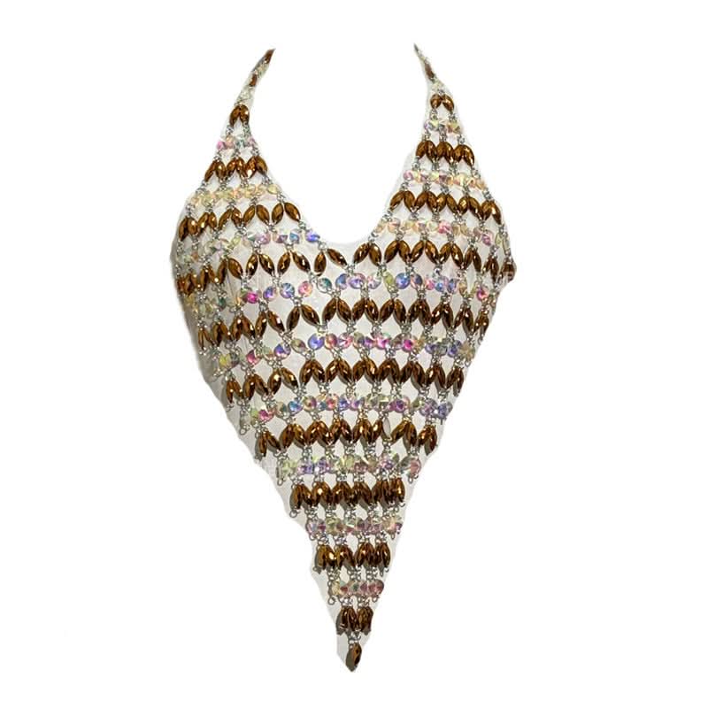 Dazzling 'Golden Hour' Rhinestone Halter Top - Sparkle & Shine for NYE & Holiday Parties