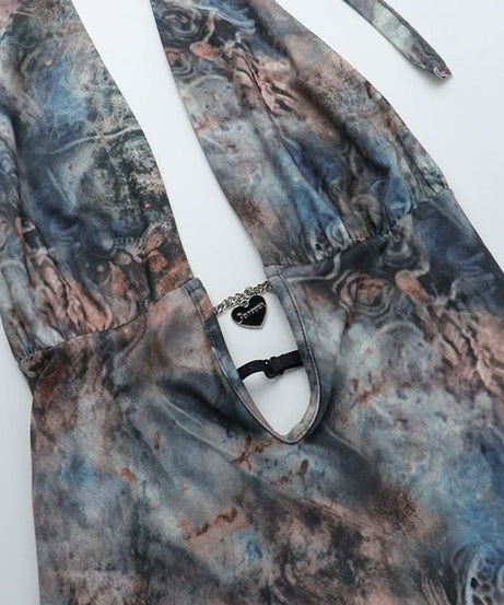 Mesmerizing Marbled Halter Maxi Dress - Deep V-Neck | Perfect for Fall Events & Holiday Getaways