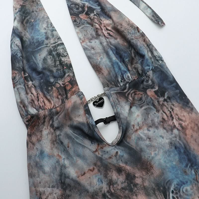 Mesmerizing Marbled Halter Maxi Dress - Deep V-Neck | Perfect for Fall Events & Holiday Getaways