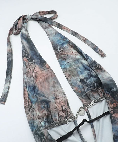 Mesmerizing Marbled Halter Maxi Dress - Deep V-Neck | Perfect for Fall Events & Holiday Getaways