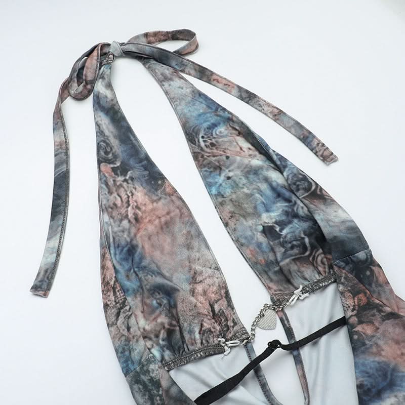 Mesmerizing Marbled Halter Maxi Dress - Deep V-Neck | Perfect for Fall Events & Holiday Getaways