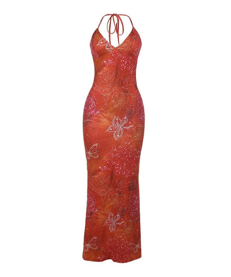 Vibrant Butterfly Halter Maxi Dress – Your Dazzling Getaway & Resort Evening Staple
