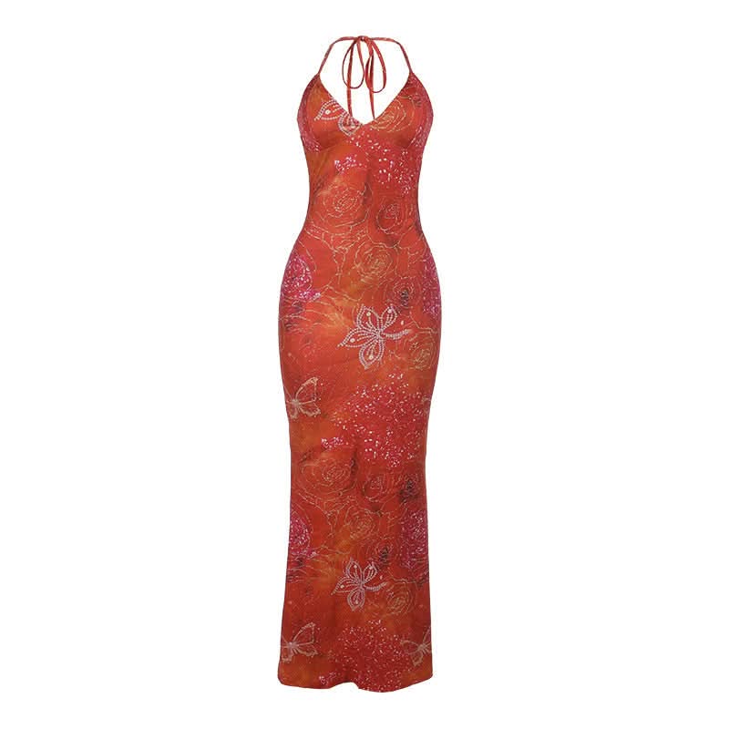 Vibrant Butterfly Halter Maxi Dress – Your Dazzling Getaway & Resort Evening Staple