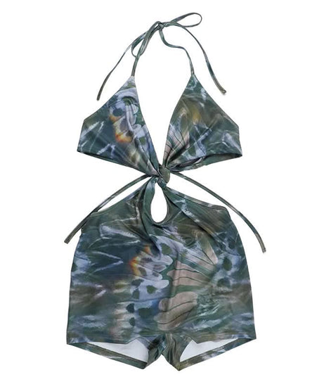 Halter Cutout Butterfly Print Romper - Your Tropical Escape & Festival Statement