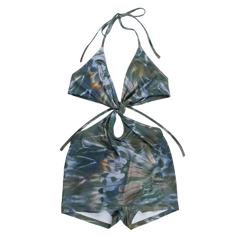 Halter Cutout Butterfly Print Romper - Your Tropical Escape & Festival Statement
