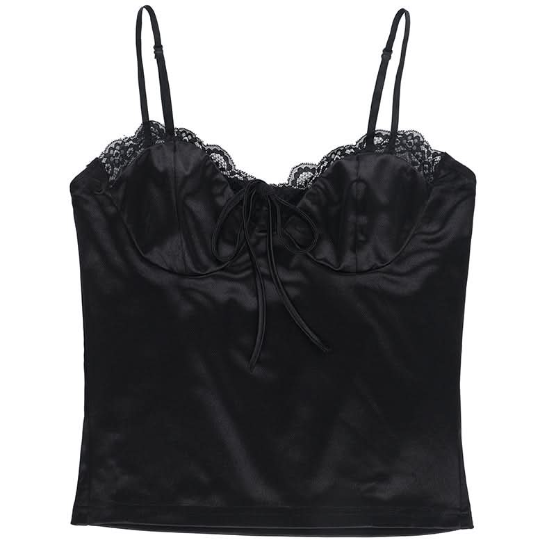 Chic Black Satin Lace Camisole Top - Your Go-To for Fall Nights & Holiday Styling
