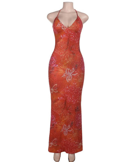 Vibrant Butterfly Halter Maxi Dress – Your Dazzling Getaway & Resort Evening Staple