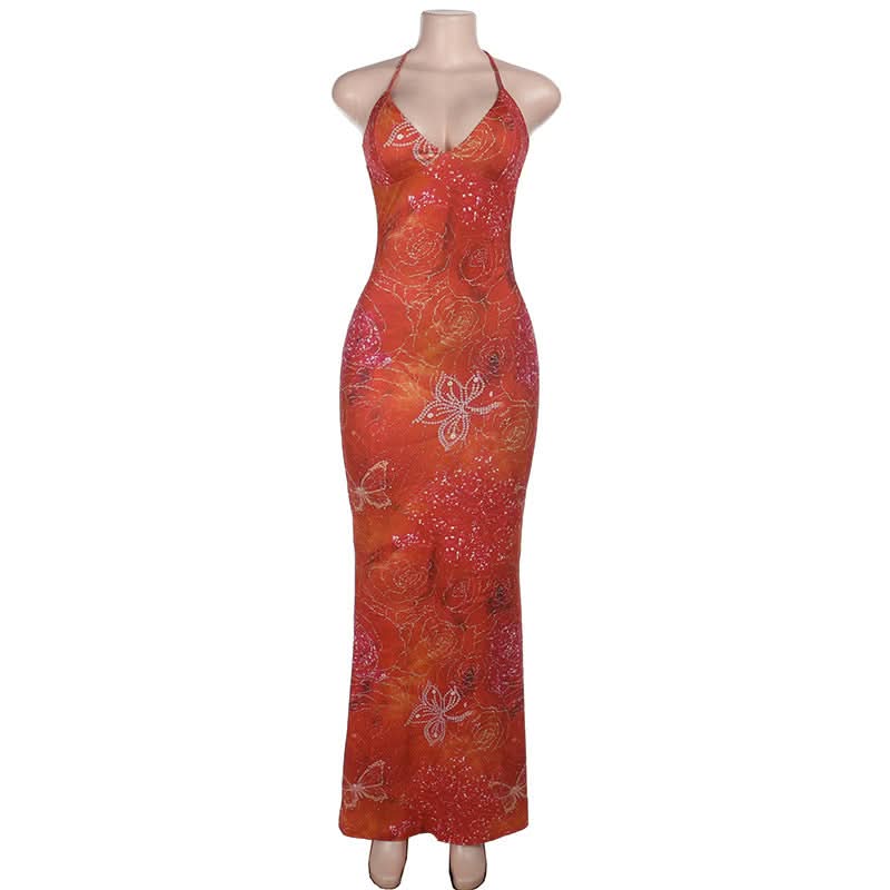 Vibrant Butterfly Halter Maxi Dress – Your Dazzling Getaway & Resort Evening Staple