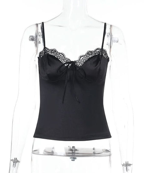Chic Black Satin Lace Camisole Top - Your Go-To for Fall Nights & Holiday Styling