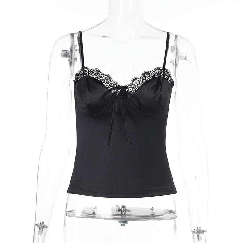 Chic Black Satin Lace Camisole Top - Your Go-To for Fall Nights & Holiday Styling