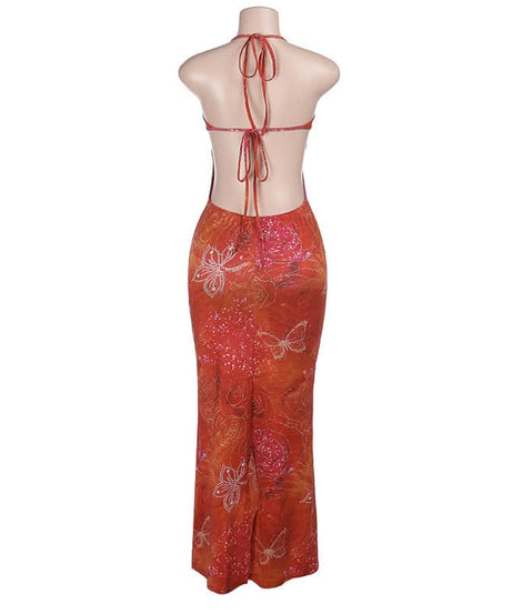 Vibrant Butterfly Halter Maxi Dress – Your Dazzling Getaway & Resort Evening Staple