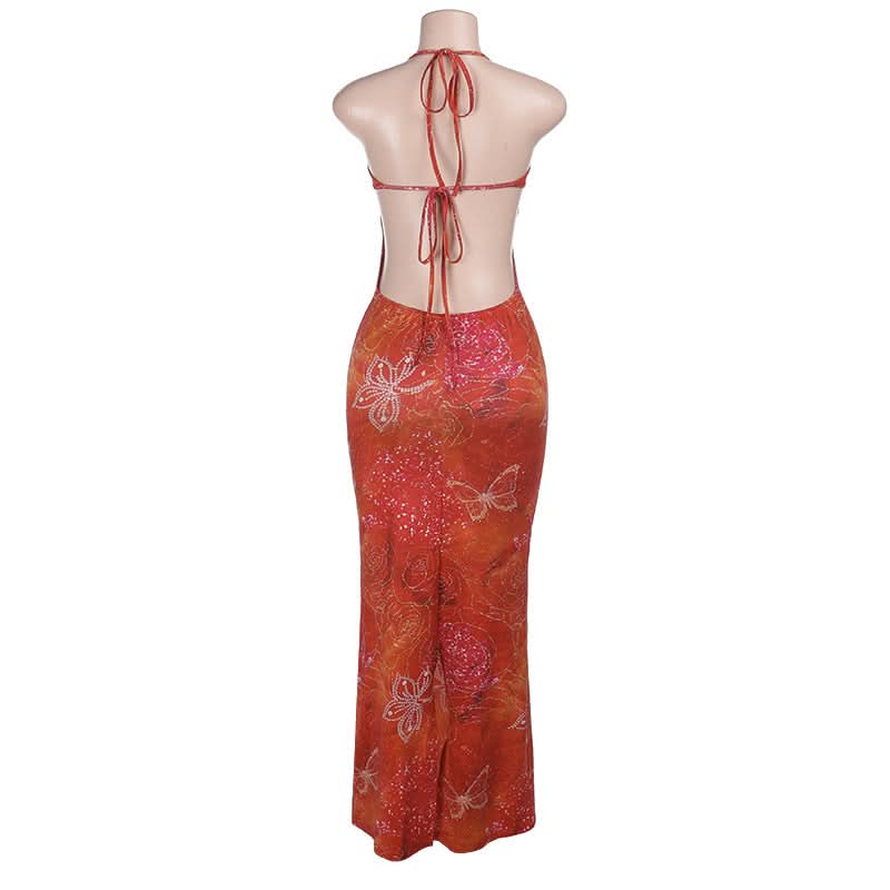 Vibrant Butterfly Halter Maxi Dress – Your Dazzling Getaway & Resort Evening Staple