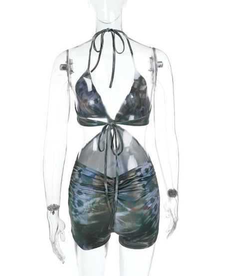 Halter Cutout Butterfly Print Romper - Your Tropical Escape & Festival Statement