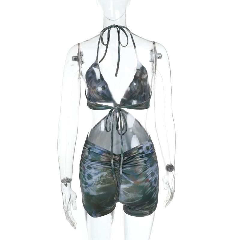 Halter Cutout Butterfly Print Romper - Your Tropical Escape & Festival Statement