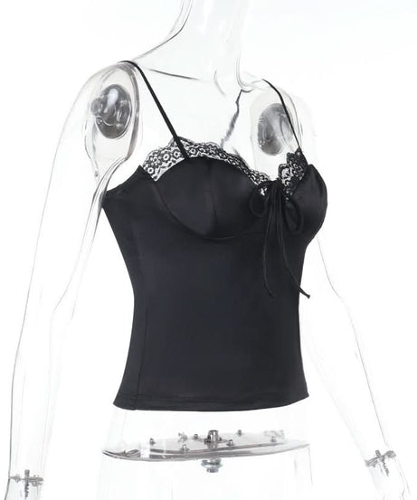 Chic Black Satin Lace Camisole Top - Your Go-To for Fall Nights & Holiday Styling