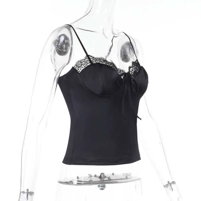 Chic Black Satin Lace Camisole Top - Your Go-To for Fall Nights & Holiday Styling