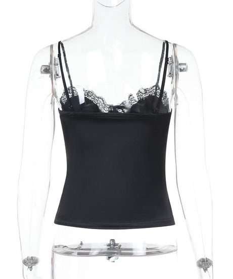 Chic Black Satin Lace Camisole Top - Your Go-To for Fall Nights & Holiday Styling