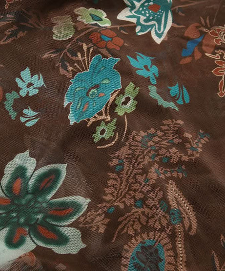 Y2K Fall Floral Mesh Cami Top - Brown Sheer Spaghetti Strap Blouse for Effortless Style