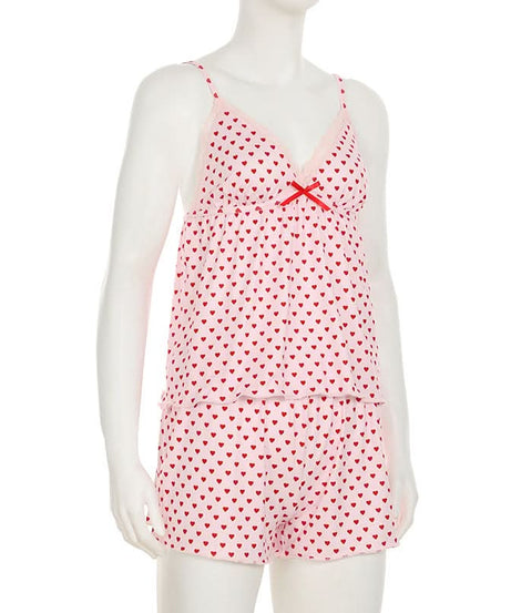 Sweetheart Pink Heart Print Cami & Shorts Pajama Set – Cozy Loungewear for Fall Nights & Gifting
