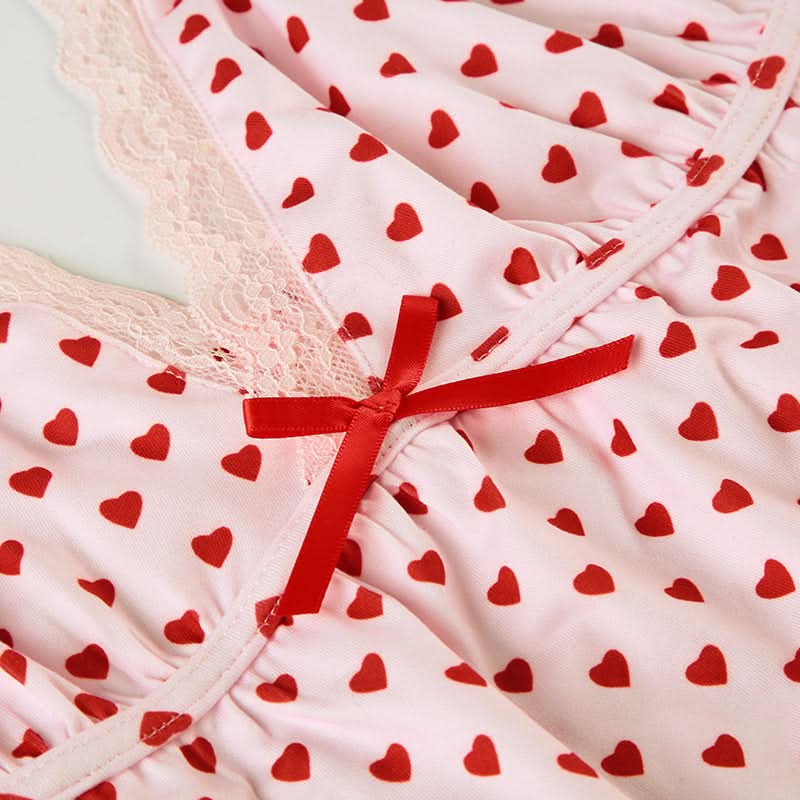 Sweetheart Pink Heart Print Cami & Shorts Pajama Set – Cozy Loungewear for Fall Nights & Gifting