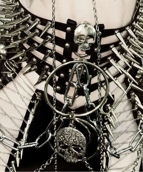 Fierce Spiked Skull Goth Rave Two-Piece Set - Your Ultimate Halloween & Concert Statement!