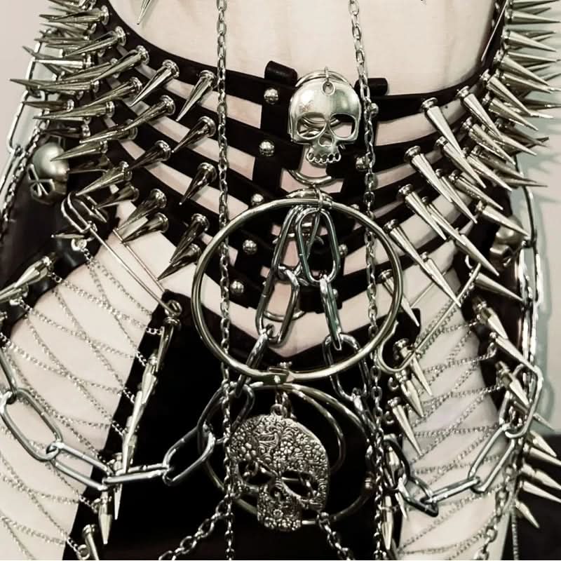 Fierce Spiked Skull Goth Rave Two-Piece Set - Your Ultimate Halloween & Concert Statement!