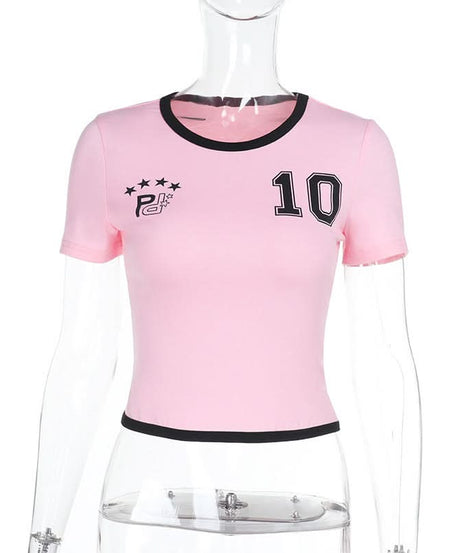 Y2K Pink '10' Athletic Crop Top for Women - Fall Street Style Essential