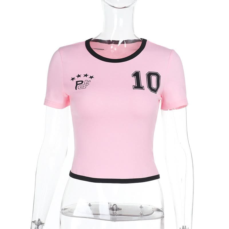 Y2K Pink '10' Athletic Crop Top for Women - Fall Street Style Essential