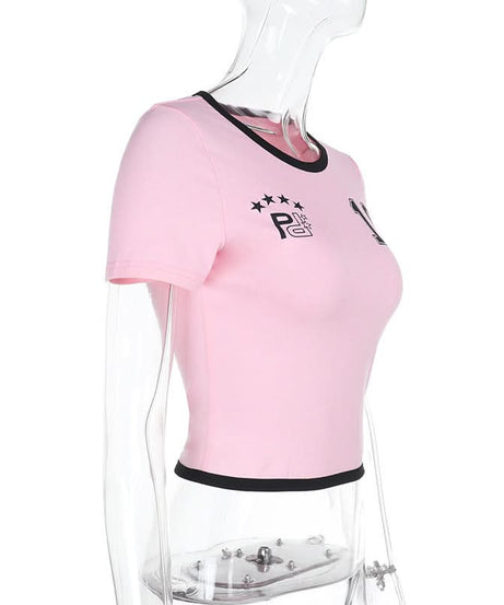 Y2K Pink '10' Athletic Crop Top for Women - Fall Street Style Essential