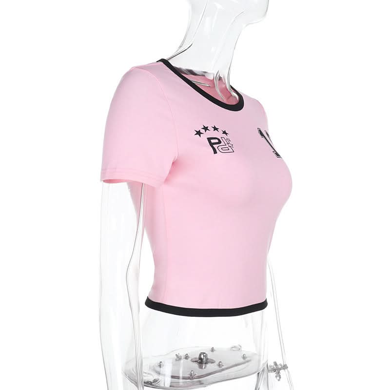 Y2K Pink '10' Athletic Crop Top for Women - Fall Street Style Essential