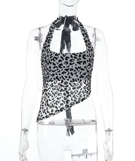 Unleash Your Wild Side: Fierce Leopard Halter Backless Crop Top - Fall Party Essential