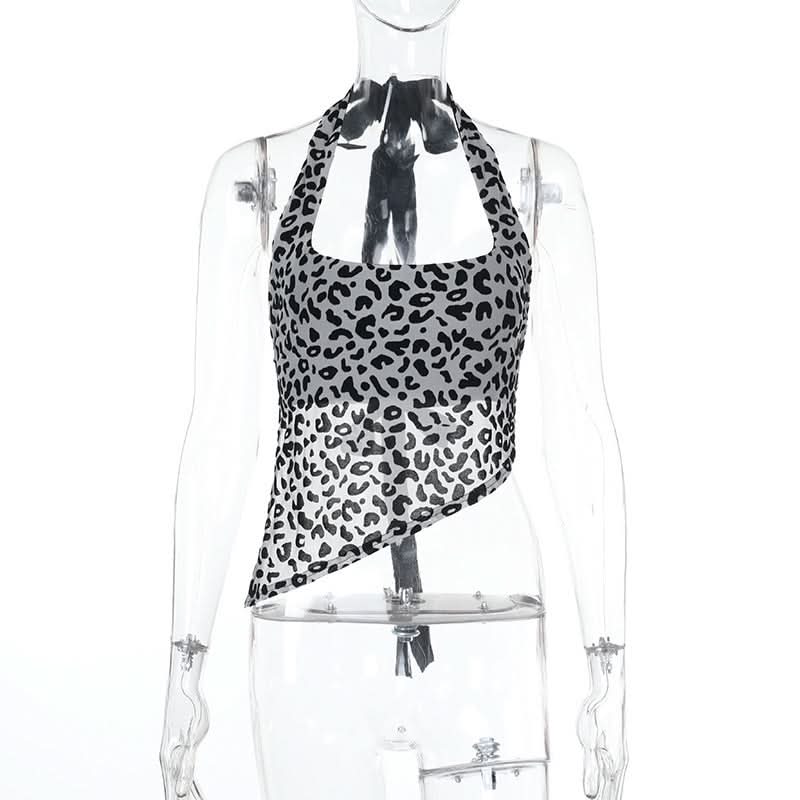 Unleash Your Wild Side: Fierce Leopard Halter Backless Crop Top - Fall Party Essential