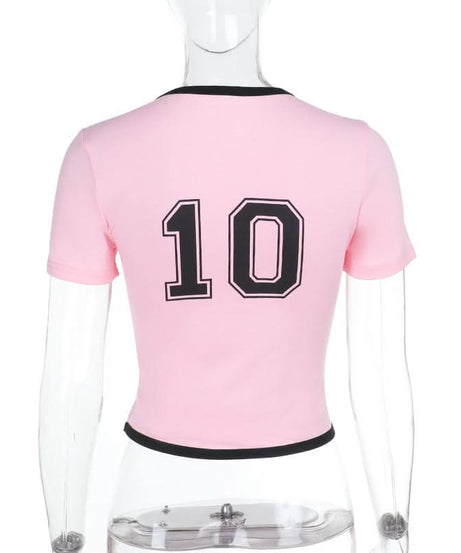Y2K Pink '10' Athletic Crop Top for Women - Fall Street Style Essential