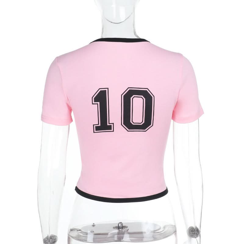 Y2K Pink '10' Athletic Crop Top for Women - Fall Street Style Essential