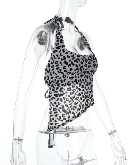 Unleash Your Wild Side: Fierce Leopard Halter Backless Crop Top - Fall Party Essential