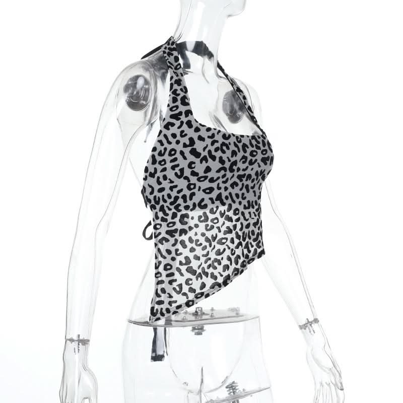 Unleash Your Wild Side: Fierce Leopard Halter Backless Crop Top - Fall Party Essential