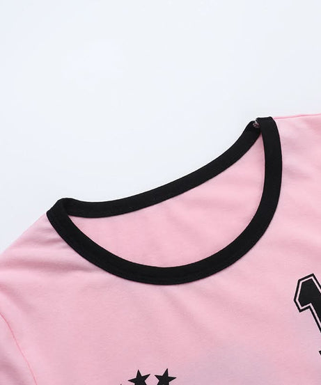 Y2K Pink '10' Athletic Crop Top for Women - Fall Street Style Essential