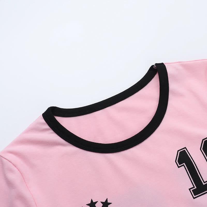 Y2K Pink '10' Athletic Crop Top for Women - Fall Street Style Essential
