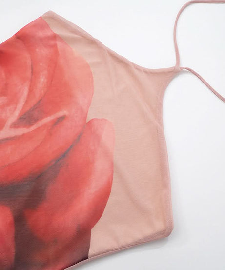 Captivating Rose Bloom Halter Mesh Midi Dress - Your Fall & Holiday Event Essential