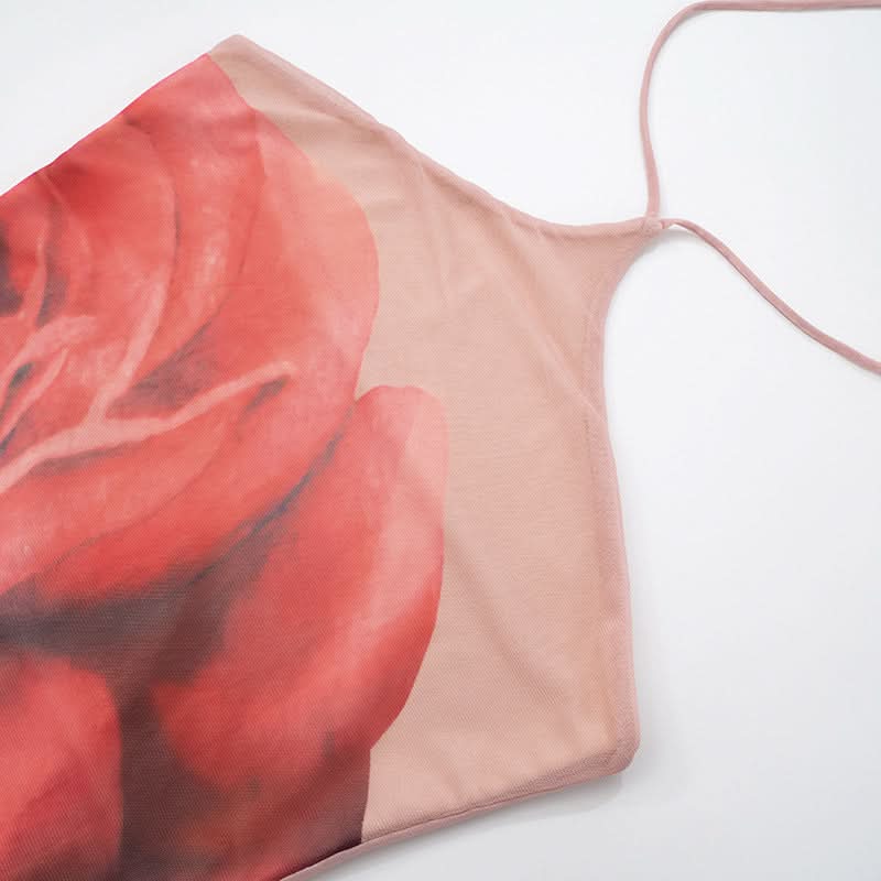 Captivating Rose Bloom Halter Mesh Midi Dress - Your Fall & Holiday Event Essential