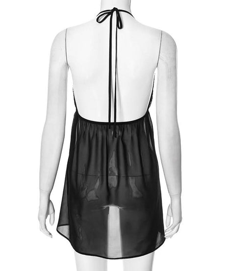 Alluring Black Sequin Halter Babydoll Lingerie - Perfect for Fall & Holiday Glamour