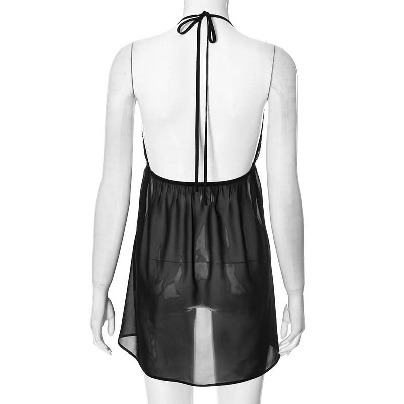 Alluring Black Sequin Halter Babydoll Lingerie - Perfect for Fall & Holiday Glamour